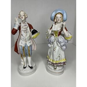 Vintage L & M Inc Victorian Man and Female Porcelain Figurines